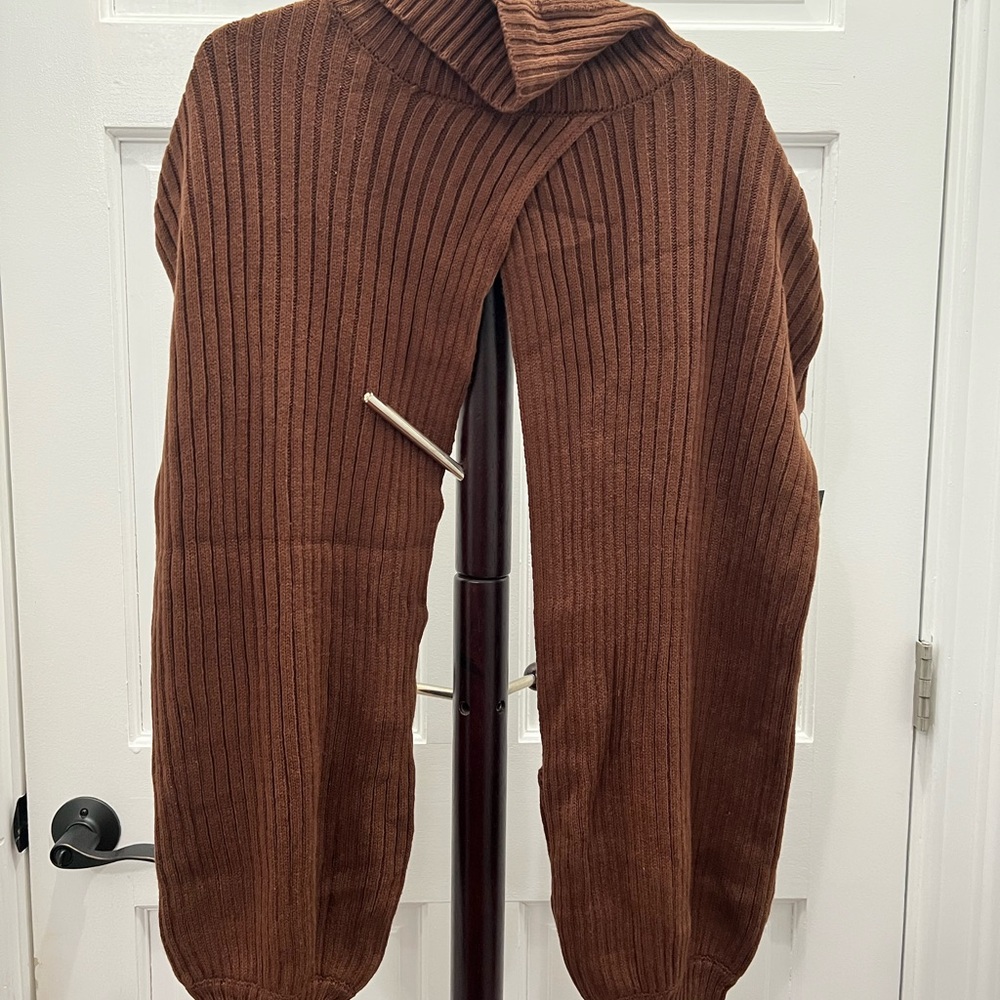Brown Ribbed Knit Sweater